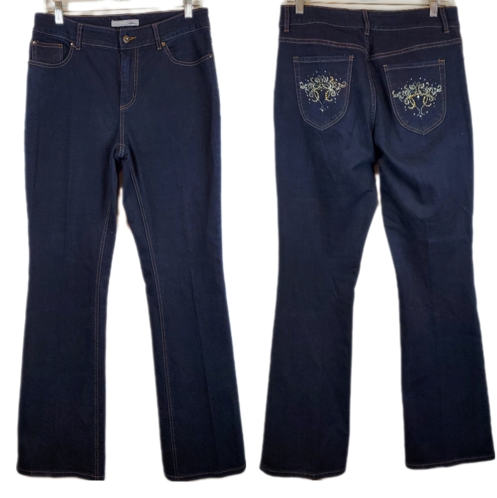 Vintage Chicos Platinum Bootcut Jeans Pants Size .5 (8) Womens Jewel Embellished